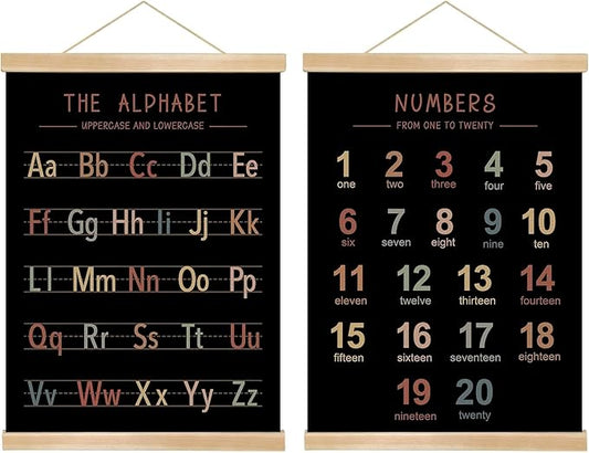Alphabet and Numbers Wall Chart Set of 2 ,Kids Educational Posters,ABC and 1-20 Number Learning Banners for Toddlers, Preschool Classroom, Homeschool, Nursery, Playroom Decor 14 x 18.5 Inch (colorful)