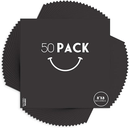 Golden State Art, 8x8 Uncut Photo Mat Matboard - Black Uncut Mats for DIY Projects, Presentation Boards, Art Crafts, Prints (50 Pack)