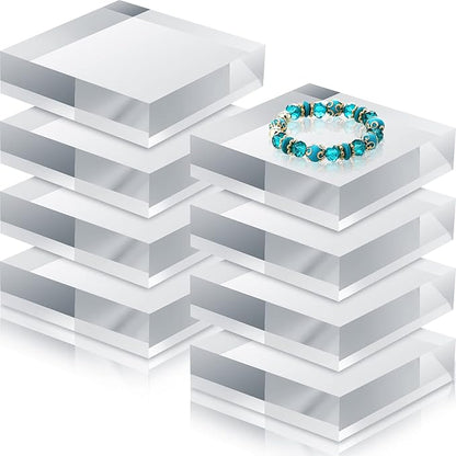 Remerry 8 Pieces Acrylic Display Block 4 x 4 x 1 Inch Clear Polished Acrylic Square Display Cube Block Stand Holder for Rings Jewelry Ornaments