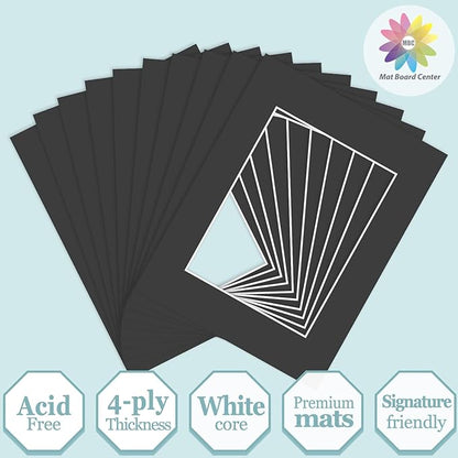 MBC MAT BOARD CENTER, 10 Pack 8.5X11 for 6X8 Black Picture Mats Frame Mattes, Bevel Cut, Acid Free, 4-Ply Thickness