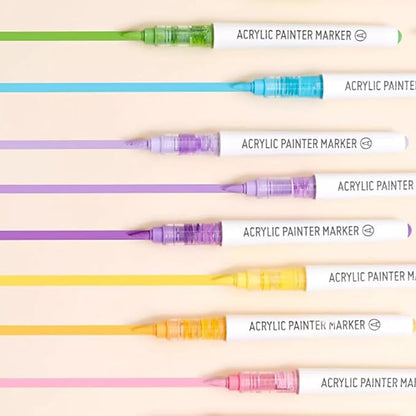Water Based Acrylic Paint Markers, 9 Colors Acrylic Paint Pens Set with Soft Brush Tip, Marker Pen for Rock Painting, Egg, Wood, Glass, Paper, Mugs, Acrylic Painter Ink (Gray Brown Series)