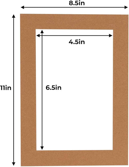 5x7 Mat for 8.5x11 Frame - Precut Mat Board Acid-Free Show Kit with Backing Board, and Clear Bags Brown 5x7 Photo Matte Made to Fit a 8.5x11 Picture Frame Matboard for Framing, Pack of 10 Mats