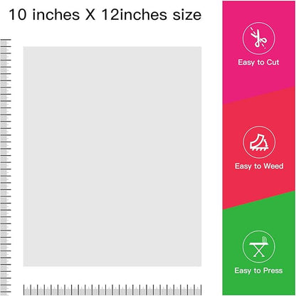 JANDJPACKAGING White Heat Transfer Vinyl HTV Bundle 10"x12"- 10 Pack of Premium White HTV Sheets - Iron On Vinyl for T-Shirt Best HTV Vinyl for Silhouette Cameo,Cricut