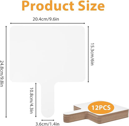 12 Pcs Dry Erase Answer Paddles, Auction Paddles Bulk, 9.8 x 8 Inches White Board, Double Sided Paddle for Students Classroom Office Meeting Voting Answers Shower Games Party