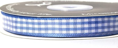 Ink Blue Gingham Plaid Checked Ribbon 25 Yard Each Roll 100% Polyester (3/8", Ink Blue)