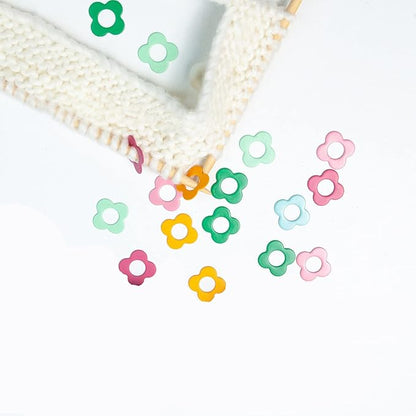Multicolor Flower Shape Metal Stitch Markers Ring Mini Crochet Markers Knitting Markers for Weaving,Knitting