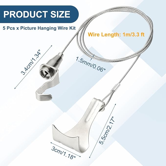 uxcell 2Pcs Picture Hanging Wire Kit, 1 m x 1.5 mm Heavy Duty Picture Hangers Adjustable Wire Rope with S-Hooks and Loop, Load 35kg/77.1 lbs for Hanging Mirrors Light Lamp Artwork