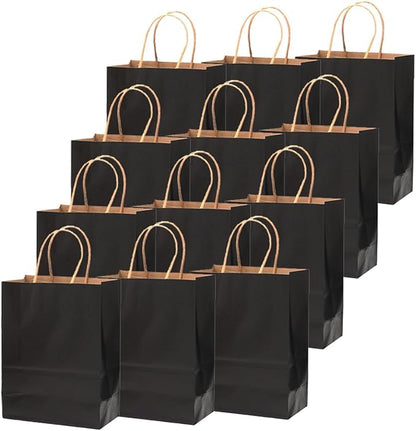 qiqee 32-Packs Black Paper Gift Bags with Handles Bulk 7.6"x4.75"x10.5" Medium Size Gift Bags Multiple Uses