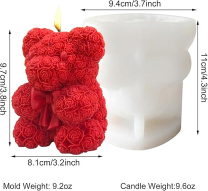 Bowtie Rose Bear Candle Mold 3D Teddy Bear Silicone Mold for DIY Handmade Soaps, Epoxy Resin Crafts, Father's Day Gifts, Birthday Gifts, Valentine's Day Gifts & Home Decorations Reusable Molds