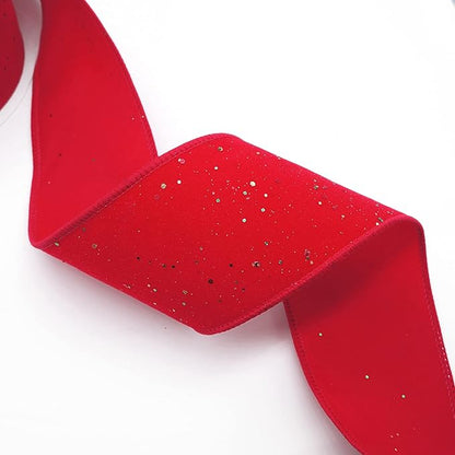 CT CRAFT LLC Red Velvet with Confetti Glitter Wired Ribbon 2.5 Inch x 10 Yards for Christmas Home Decor Tree Topper Bow Gift Wrapping DIY Crafts Wreath Garland