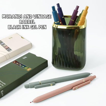 12 Pcs Gel Pens 0.5mm Quick Dry Black Ink Pens Fine Point Smooth Writing Pens, Cute Office and School Supplies Gifts for Women Teacher Students (12 Pcs Morandi and Vintage Gold)