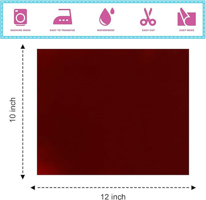 Sheet Metallic Foil Heat Transfer Vinyl Wine red, 12*10*12PCS Bundle Chrome HTV Pack inVibrant Colors for Stunning T-Shirt Designs! Perfect for DIY heat transfer vinyl (Wine red, 12*10*10PCS)