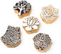 Floral Wood Printing Stamp Block for Printing Saree Border Dresses Craft Card Making Scrapbook Clay Pottery (Set of 5) Hashcart®
