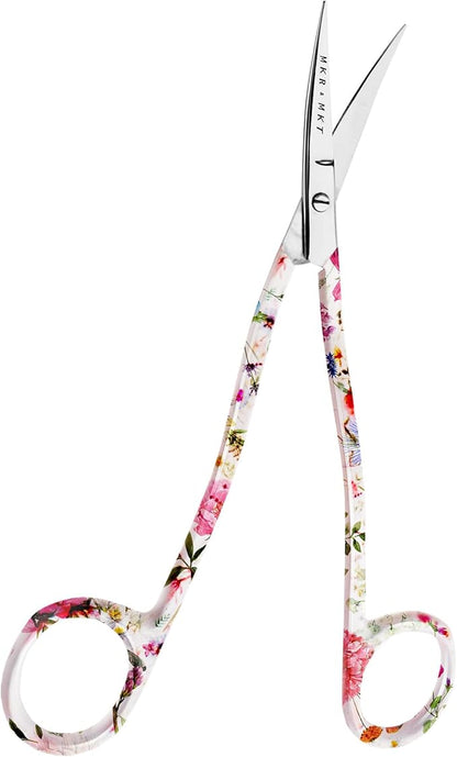 Applique Long Thin Needlepoint Blade 6.1 Inch - Double Bent Curved Offset Handle Scissors with Pouch Sleeve for Embroidery, Fabric, Thread, Knitting, Sewing, Arts & Craft (Floral)
