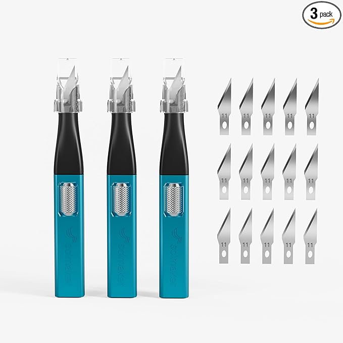 3 PCS Exacto Knife,Hidden Blade Design at The End,Comes with 5 Spare High Qualiry Carbon Steel Exacto Knife Blades. Craft Knife for Crafting, Arts,Modeling,Scrapbooking,Stencil,DIY Projects.Blue