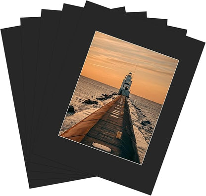 ZBEIVAN 11x14 Black Picture Mats with Core Bevel Cut Frame Mattes for 8x10 Pictures - Pack of 5