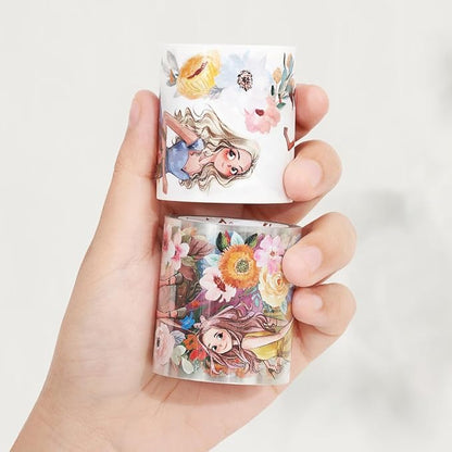 WT Carefree Washi Tape, Original Designs, Characters Figures Girls Decorative, Craft, Bujo Planner Supplies, Watercolor Flower Tape, DIY Journaling Supplies
