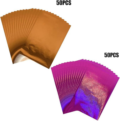 100PCS Toner Reactive Foil for Card Making 11.4x7.9inch Transfer Foil Paper for Circut Foil Transfer Foil Roll Toner Reactive Foil Foil by Laser Printer&Laminator Embossed Metallic Foil Paper Sheets