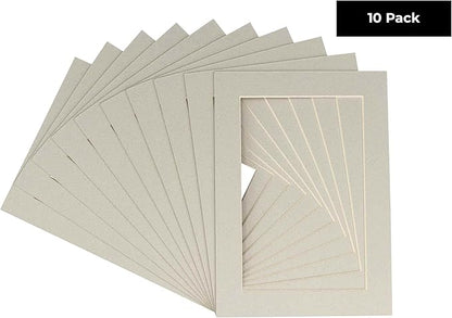 Pack of Ten Acid Free 8.5x11 Mats Bevel Cut for 7x9 Photos - Grey Precut Matboards With Backing Boards and Self Seal Photo Mat Bags For Pictures, Photos, Framing - 4-ply Thickness