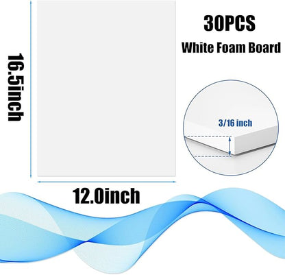 30 Pack White Foam Board 12" x 16.5", 3/16" Foam Core Baking Board for Projects, A3 Polystyrene Mat Board Poster Foam Board Sheets for Art Crafts, Presentation, Wedding, School Projects