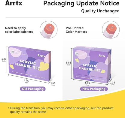 Arrtx 30 Colors Acrylic Paint Pens for Rock Painting, Extra Brush Tip, Water Based Paint Markers for Stone, Glass, Easter Egg, Wood and Fabric Painting-No Toxic,No Odor