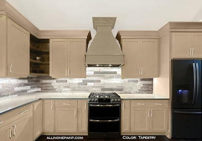 ALL-IN-ONE Paint, Durable cabinet and furniture paint. Built in primer and top coat, no sanding needed. Includes our 30 featured color card - Tapestry (khaki brown), Quart