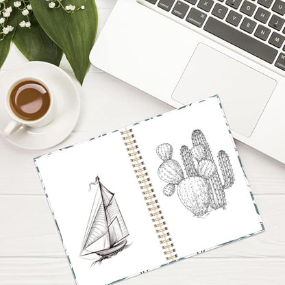 (3-Pack) A5 Blank Notebook - 70 Sheets/140 Pages Per Blank Paper Notebook, 100 GSM Thick White Paper, 5.8" x 8.3" Spiral Blank Journal, Flowers