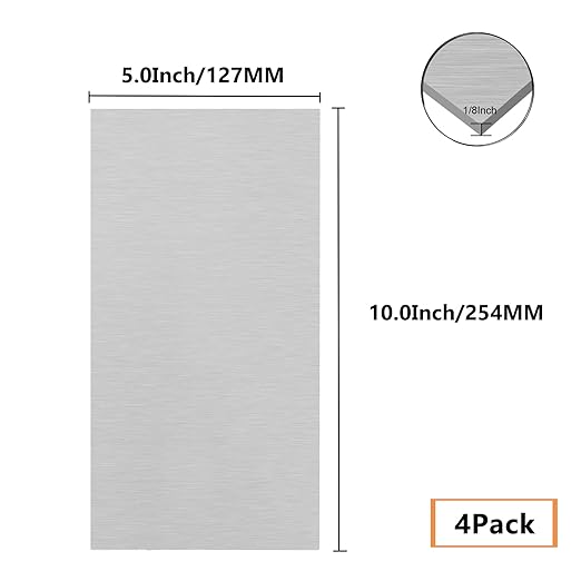 4Pack 6061 T651 Aluminum Sheet Metal 5 x 10 x 1/8 (0.125”) Inch Plain Thin Aluminum Plate Welding Practice kit for Beginners, Heat Treatable Rectangle 3MM Aluminum Metal Plate for Welding, Industrial
