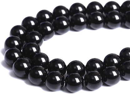 4mm 186pcs Natural Black Agates Onyx Stone Beads Smooth Round Loose Spacer Beads for Jewelry Making DIY Bracelets 32" 2 Strands