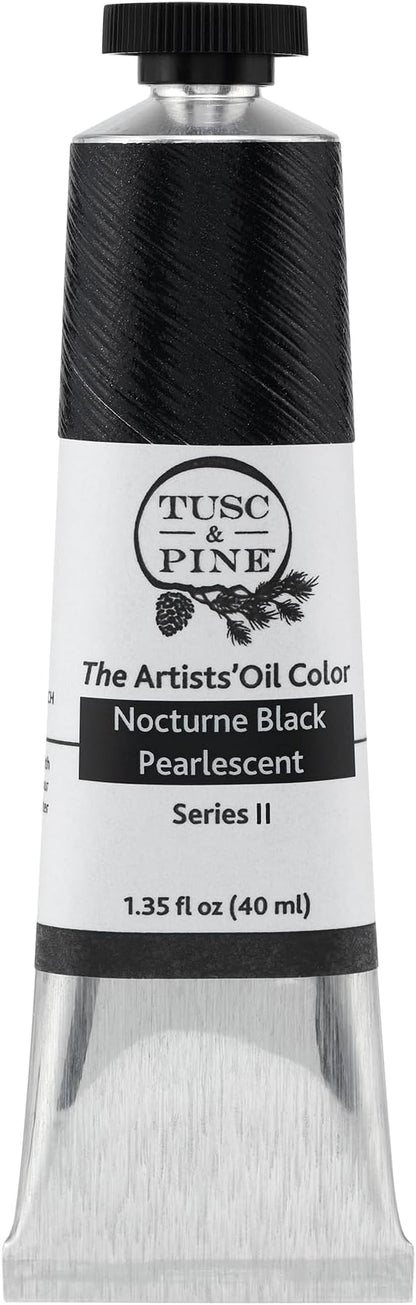 Tusc & Pine Artist Oil Paint - Nocturne Black Pearlescent, 40 ml, Non-Yellowing, Rich & Creamy Consistency, Maximum Pigment Load, Small Batch Milled Oil Paints Made in the USA for Professional Artists