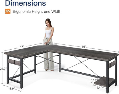 Coleshome 66" L Shaped Gaming Desk, Corner Computer Desk, Sturdy Home Office Computer Table, Writing Desk, Larger Gaming Desk Workstation, Grey Oak