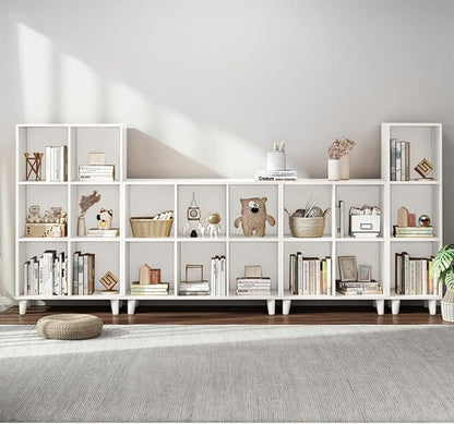 IOTXY Open Cube Low Bookcase - 3-Tier Freestanding Storage Display Cabinet Organizer with Legs for Home Office, 6-Cubes Open Shelf Short Bookshelf, White