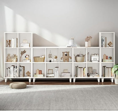 IOTXY Open Cube Low Bookcase - 3-Tier Freestanding Storage Display Cabinet Organizer with Legs for Home Office, 8-Cubes Open Shelf Short Bookshelf, White