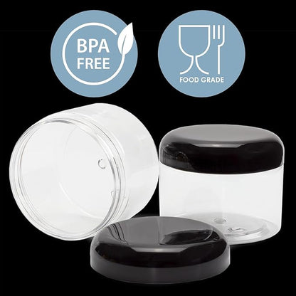 Cornucopia Brands 16oz Clear Plastic Jars w/Domed Lids (6-Pack); BPA Free PET Stackable Straight Sided Canisters for Bathroom & Kitchen Storage