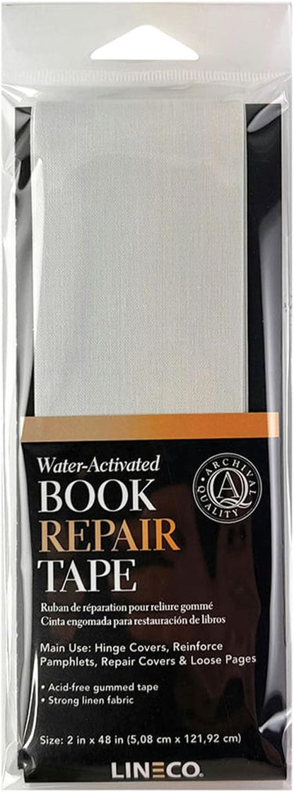 Lineco Water-Activated Book Repair Tape, Use for Hinging Covers, Repairing Pamphlets and Paper Pages. Non-Yellowing, Neutral pH, 2 in x 48 Inch