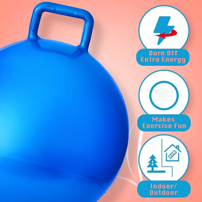 Lewtemi 3 Pcs 20 Inch Bouncing Ball with Handle, Outdoors Hopper Jumping Hopping Ball and Air Pump for Sports Exercise (Red, Blue, Green)