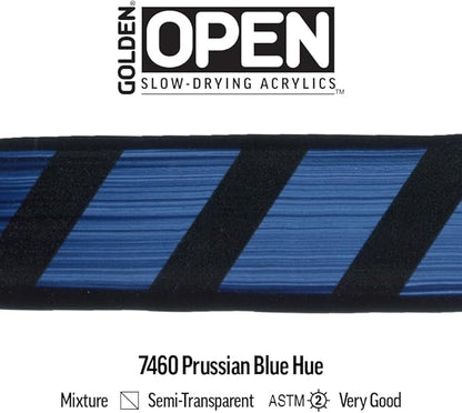 OPEN Slow-Drying Acrylics by GOLDEN, Prussian Blue Hue, 5 fl oz. tube, Professional Acrylic Paint, Semi-Transparent