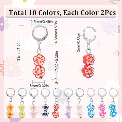 SUNNYCLUE 1 Box 20Pcs Knitting Stitch Markers Polymer Clay Flower Beads Cute Charms Removable Locking Crochet Marker Clip on Crocheting Charms for Sewing Weaving Knitting Yarns DIY Craft Supplies