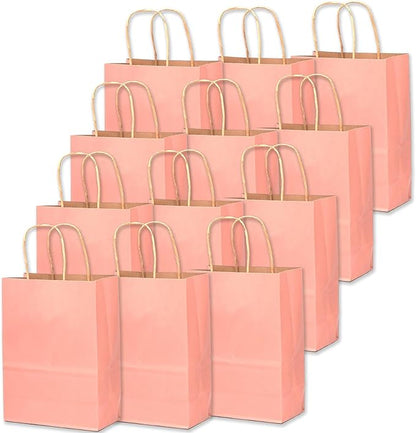 qiqee 32-Packs Bright Pink Paper Gift Bags with Handles Bulk 7.6"x4.75"x10.5" Medium Size Gift Bags Multiple Uses