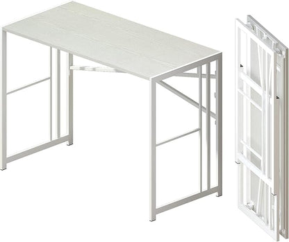 Folding Desk 40 inch Writing Gaming Computer Camping Table, No Assembly Required Home Office Desk, White
