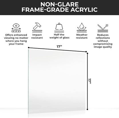 Non-Glare Acrylic Replacement for 17x17 Picture Frame, Replacement Plexiglass for 17x17 Photo Frame, UV-Resistant Non-Glare Acrylic Cover Sheet
