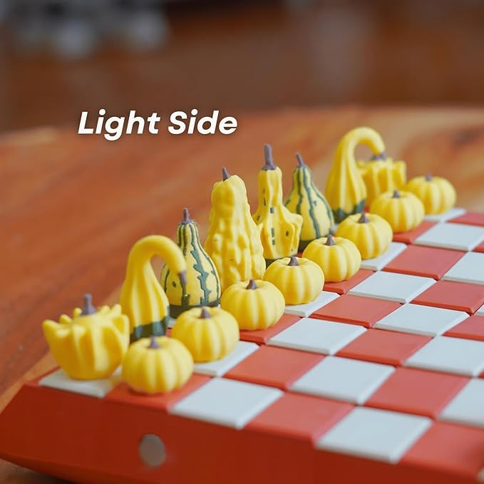 Forgecore Gourd Games, Pumpkin Game Set: Magnetic Chess Checkers, Dice Tower, Cribbage, Card Holder, Gourd Gambit Pumpkin Chess Expansion Pack, 3D Printing Portable Adult Pumpkins Board Game Set(2#2)