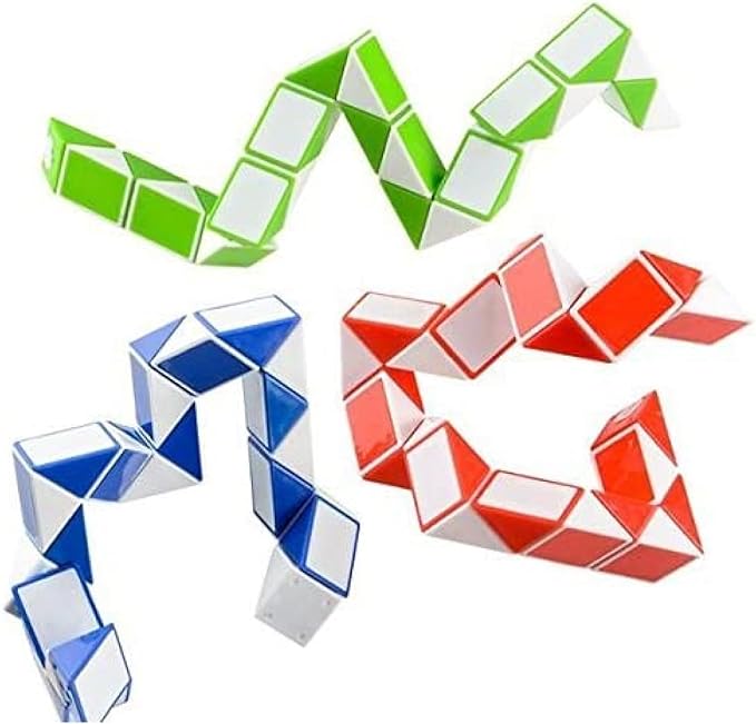Neliblu Sensory Fidget Snake Cube Twist Puzzles - Stocking Stuffers - Bulk Pack of 3 Assorted Colors