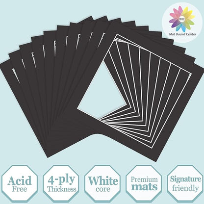 MBC Mat Board Center, 10 Pack 12x12 for 10x10 Black Picture Mats Frame Mattes, Bevel Cut, Acid Free, 4-ply Thickness