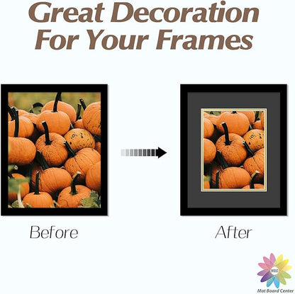 Mat Board Center, Double Mat - Acid Free, 8-ply Thickness, White Core - for Pictures, Photos, Framing (Black Over Gold, 16x20 for 11x14, Pack of 5)