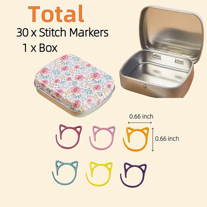 Stitch Markers for Crocheting Cat Stitch Markers with Box Metal Spiral Stitch Markers for Knitting Crochet Stitch Markers Rings Knitting and Crochet Notions (30)