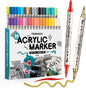 TRANSON 36 Colors Bold and Brush Dual-tip Acrylic Paint Marker Pen Set for Canvas Rock Wood Leather Ceramic DIY Painting