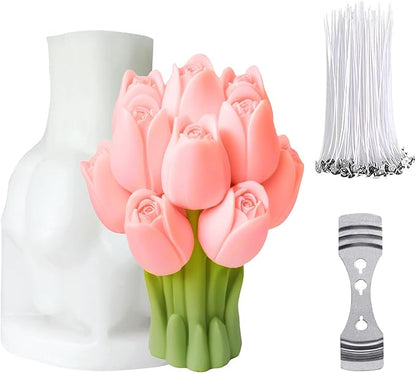 JDH Flower Silicone Mold,Tulip Bouquet Silicone Candle Molds,3D Flower Resin Candle Molds for DIY Handmade Supplies,Flowers Ornament Mold for Soap Wax Concrete Epoxy Resin Cake Decoration