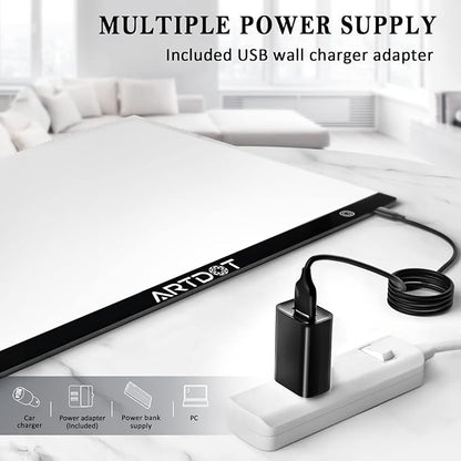 ARTDOT A2 LED Light Pad for Diamond Painting USB Powered Light Board Kit, Adjustable Brightness with 12 Angles Stand and Clips