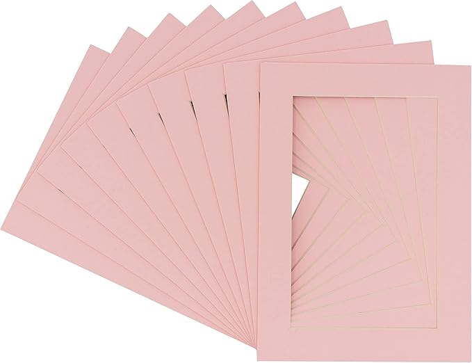 5x7 Mat for 8.5x11 Frame - Precut Mat Board Acid-Free Show Kit with Backing Board, and Clear Bags Soft Pink 5x7 Photo Matte Made to Fit a 8.5x11 Picture Frame Matboard for Framing, Pack of 25 Mats